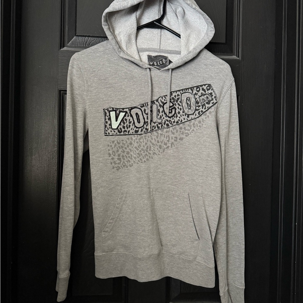 Volcom Gray Hoodie with Leopard Print Logo